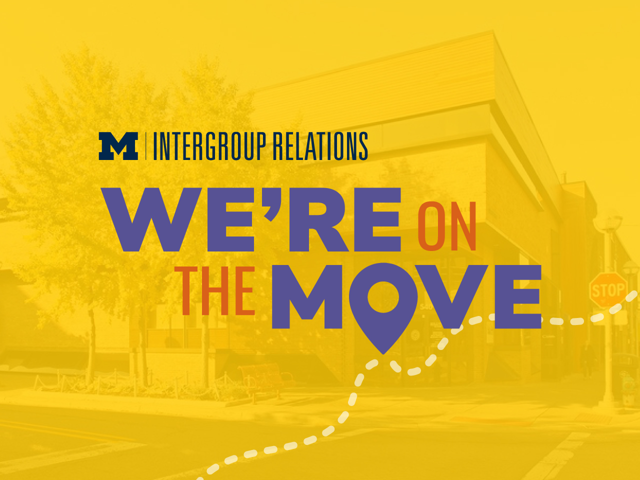 Intergroup Relations logo and stylized text: "We're on the move"