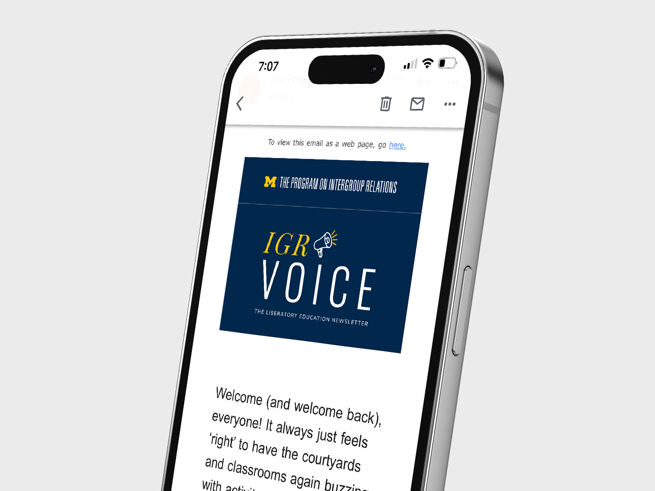 Mockup of newsletter on a phone