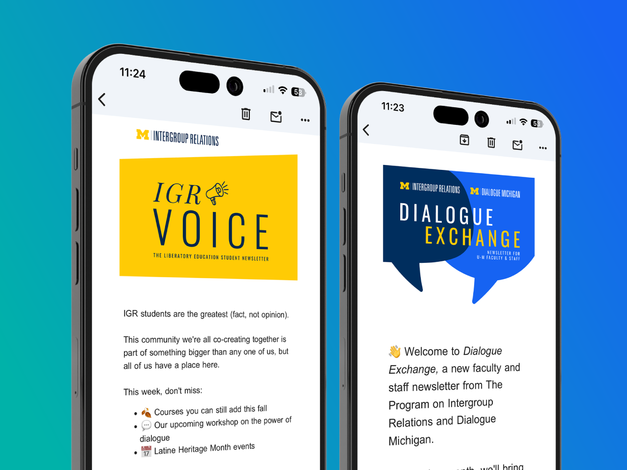 Mockups of IGR's newsletters next two each other