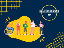 Illustration of people and the CommonGround logo