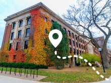 North University Building with a locator icon