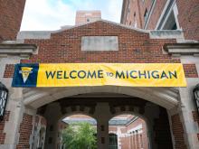 Welcome to Michigan banner at North Quad